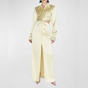 Galvan Twisted Cutout Liquid Satin Maxi Shirtdress